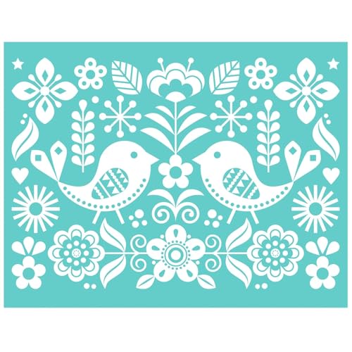 MANGOUSONG Screen Printing Kit,28x21.5cm Birds Silk Screen Stencils Reusable Silkscreen Print Kit for Printing Handbag Decoration Template ?Seal Tool