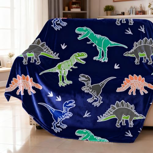 Image of COMFAR Dinosaur Blanket for Boys, Dinosaur Glow in The Dark Blanket for Kids /Toddler /Baby, Soft Fleece Blankets and Throw, Birthday 50 inchx 60 inch