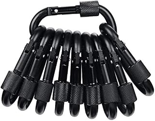 Epoch-Making 10 PCS Large Carabiner Clips D-Ring with Screw Lock Aluminum Super Durable for Camping, Cycing, Hiking, Traveling, Fishing, Black