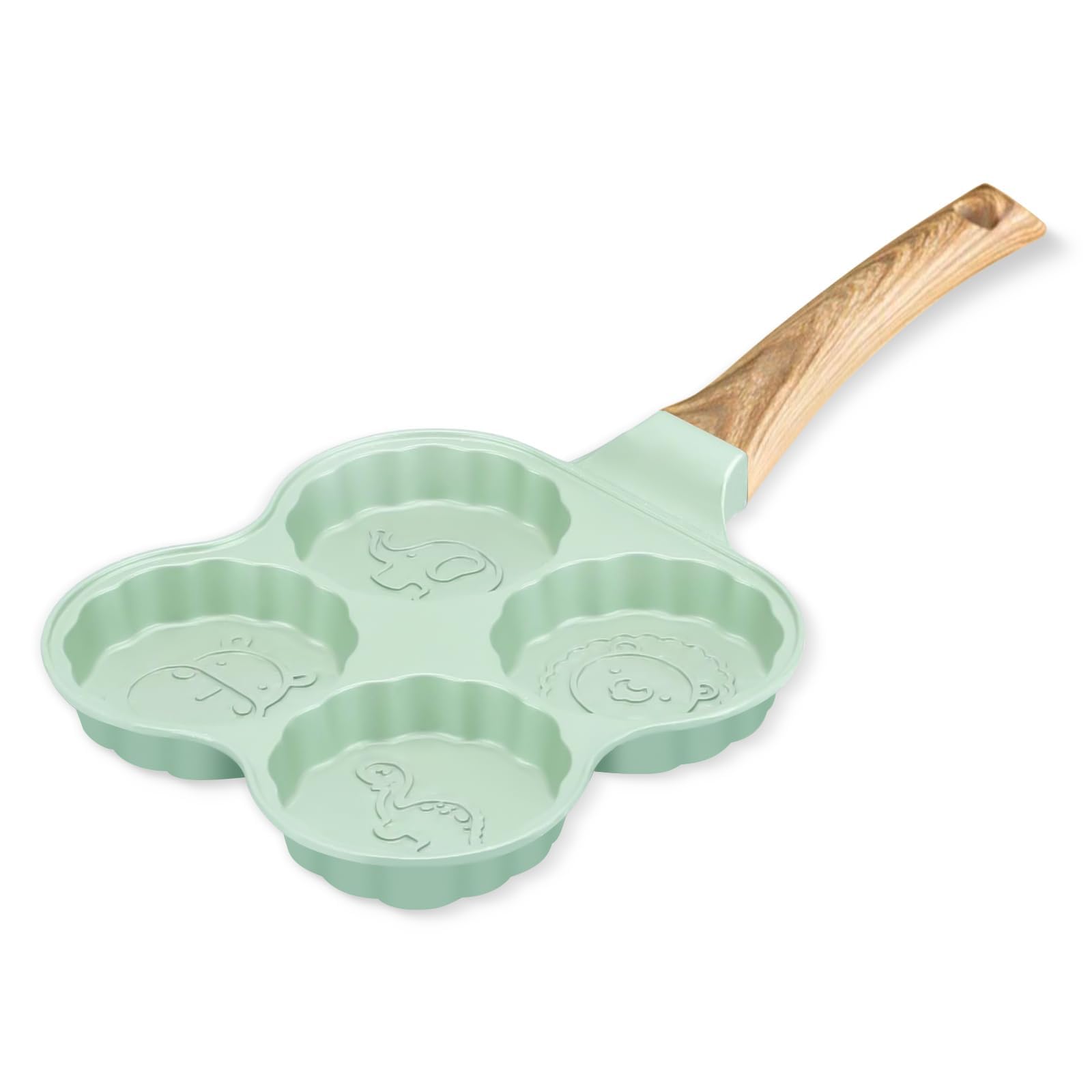 Nonstick Pancake Pan with 4 Animal Patterns Molds, PFOA-Free Mini Pancake Griddle & Crepe Maker for Kids, Breakfast Egg Pan Suitable for Induction, Gas, Electric Cooktops, Green