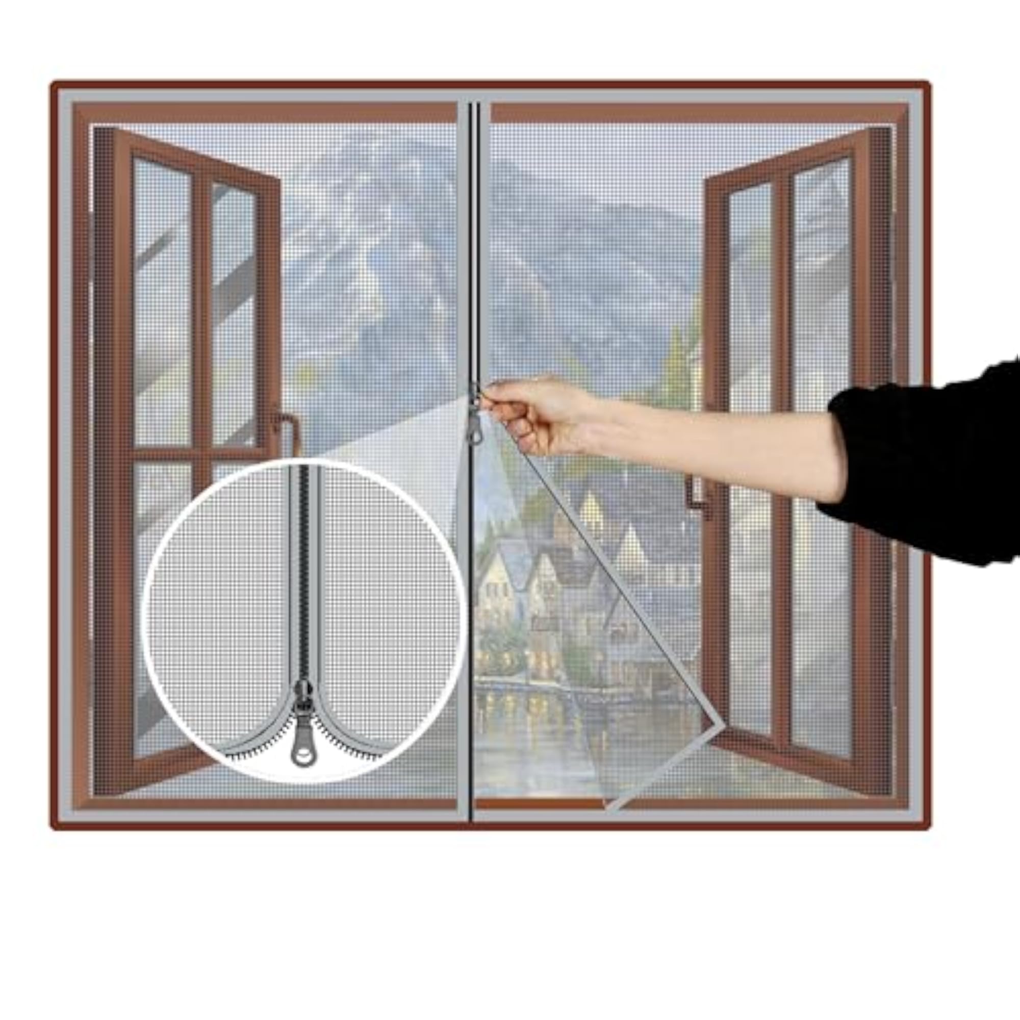 Pre-Stitched Fiberglass Window Mosquito Net with Zipper