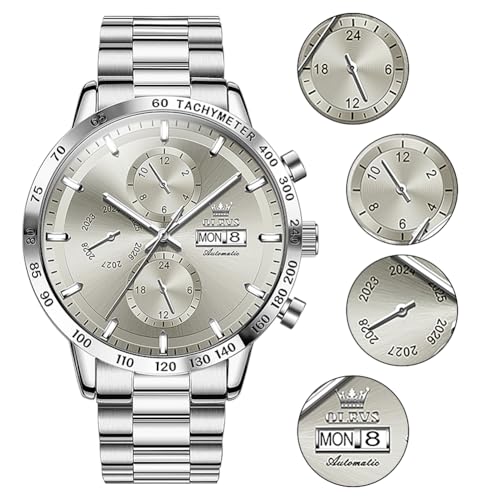 Image of OLEVS Automatic Watches for Men Business Dress Mechanical Watch Stainless Steel Waterproof Self Winding Classic Date Luxury Diamond Skeleton Men Wristwatch