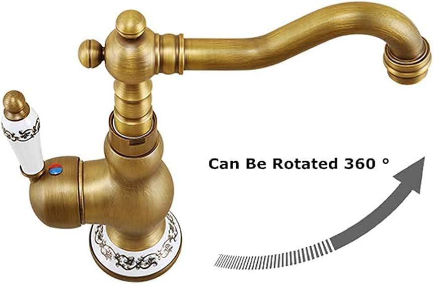Single Handle Can Be Rotated 360 °Hot and Cold Water Taps,Antique Brushed Brass Kitchen Sink Mixer Tap,Basin Faucet,Easy to Install