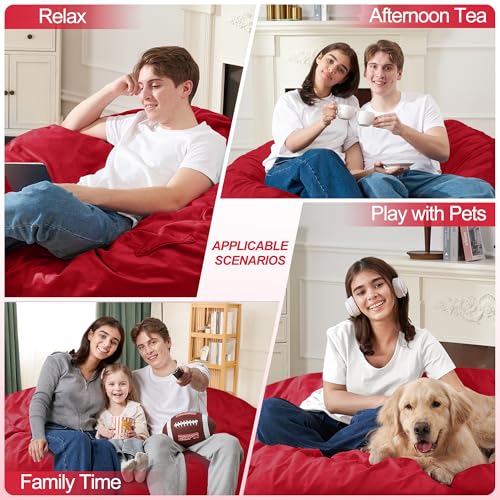 Homguava 3FT Bean Bag Chair: 3' Bean Bags with Memory Foam Filled, Large Beanbag Chairs Soft Sofa with Dutch Velet Cover-Red
