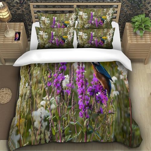 Housse de couette 220x240 cerise imprimée 3D en microfibre résistante King - 5
