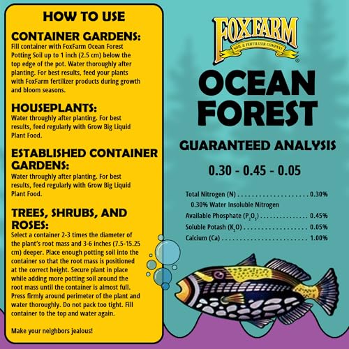 FoxFarm Ocean Forest Potting Soil, 1.5cu ft - Light, Aerated Texture, Designed for All Container Plants - pH Adjusted for Optimal Nutrient Uptake, Effectively Retains Moisture