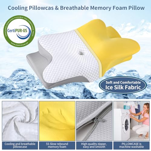 Image of Cervical Neck Pillow for Pain Relief, Ergonomic Contour Pillow, Orthopedic Memory Foam Neck Support Pillow for Side, Back & Stomach Sleepers (Off-White)