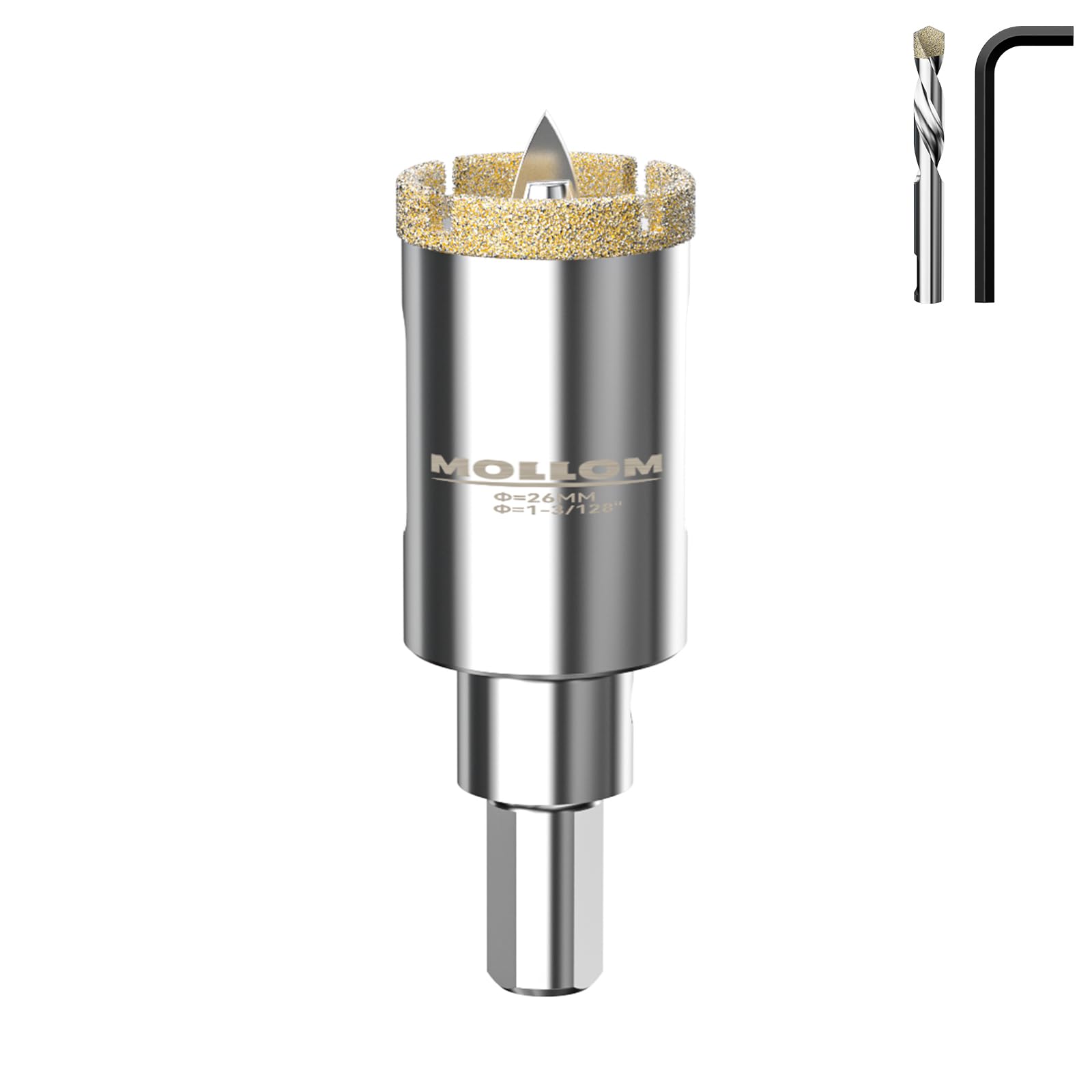 MOLLOM 1-3/128" (26mm) ダイヤモンドホールソー パイロットドリルビット2本付き