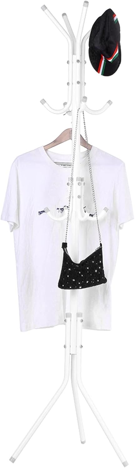 Yosoo Standing Entryway Rack, Rack Stand Metal Hat Rack Hanger, Womens Purse Stick For Bedrooms For Jacket, Purse, Scarf Rack, Umbrella (White)