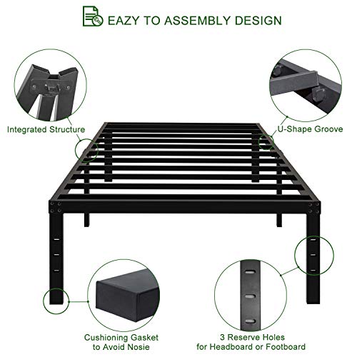 Aromustime 16 Inch Reinfore Metal Platform Bed Frame / 2,200 Lbs Heavy Duty Steel Slat Easy Assembly Mattress Foundation/Noise Free/Box Spring Replacement, Twin #TOP4