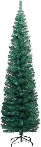 Miniatura 2 de vidaXL Slim Artificial Christmas Tree 94.5" with LED Lights and Ball Set in Green and Gray - PVC, Steel, Plastic - Compact and Space-Saving -