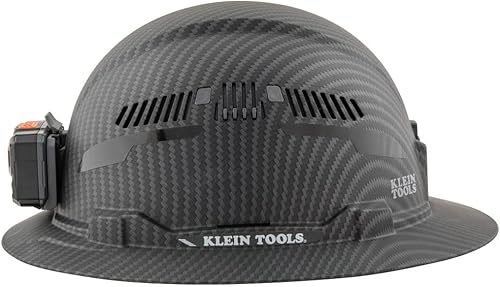 Miniatura 9 de Klein Tools 60347 - Casco duro, ala completa ventilada, clase C, patrón KARBN premium, lámpara recargable, banda acolchada que absorbe el sudor,
