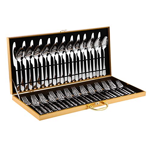 Maniglia comoda: il set di posate in acciaio inossidabile è elegante e molto facile da pulire, il design della maniglia è ergonomico, ideale per matrimoni, San Valentino, eventi catering, festa, riunione di famiglia, catering di lusso, ristorante a tema o cena a casa.
