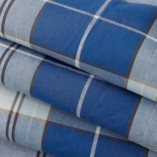 Dubinik® Mens Short Sleeve Button Down Shirts 100% Cotton Plaid Men's Casual Shirt with Pocket White and Blue by Dubinik - Used condition - Image 2