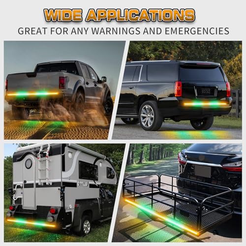 XRIDONSEN 60 inch Amber Green Emergency Tailgate/Rear Window Strobe Lights Strip 360 LED Light Strip Flashing Warning Hazard Safety Lights for Tow Plow Trucks Construction Vehicles Pickup Trailer — view 6