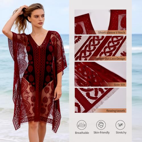 Image of Bathing Suit Cover Up for Women,V-Neck Summer Swimsuit Coverups Loose Swimwear Beach Dress for Pool Sea Party