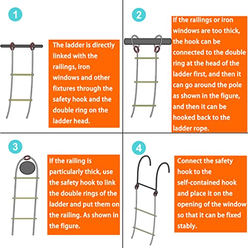Fire Escape Ladder 2 Story Homes, Emergency Fire Escape Ladder With Hooks Flame Resistant - Fast To Deploy, Easy To Use, Store & Reusable, Weight Capacity Up To 2000 Pounds, Safety Rope Ladder 13Ft #TOP5