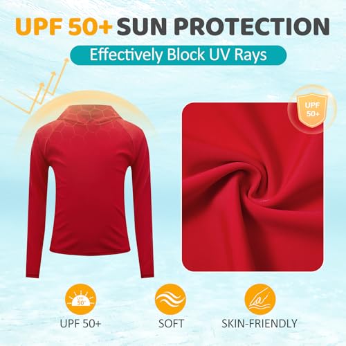Image of Boys Rash Guard Toddler Swim Shirts Long Sleeve Kids Fishing Shirt UPF 50+ Sun Protection Swim Top with Thumb Hole