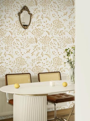 Image of Veki Luxury Floral & Botanical Geometric Wallpaper Mural - Waterproof, Moisture-Proof, Self-Adhesive PVC Wall Sticker for Home & Hotel Decoration (45cm x 300cm) (White Leaf)