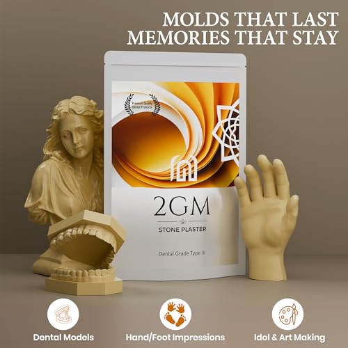 Image of 2GM Dental Yellow Stone Powder for Prosthetic Teeth Making, Used for Study, Casting Models & Dentist Laboratory Operations, Idols Leg /Hand Casting, Gypsum Powders, Type III, Pack of 1 (1 Kg)