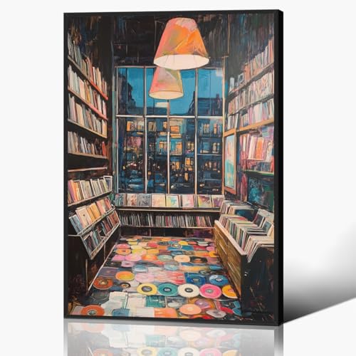 Image of Vinyl Record Store Poster, Music Canvas Wall Art, Album Cover Art Print, Retro 90s Musical Room Wall Decor, Vintage Album Posters for Room Aesthetic, Record Picture for Wall 8x12in Framed