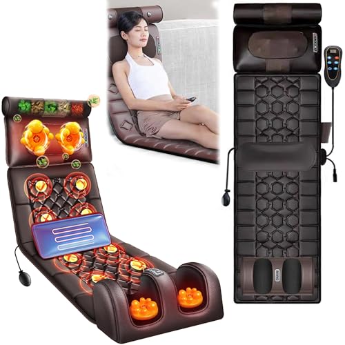 Image of Full Body Massager Chair Mat With Heat For Back Pain Relief, Back Massage Bed With 10 Vibrating Motors Whole Body Vibration, Kneading, And Massage Of The Neck, Spine, Waist, Brown