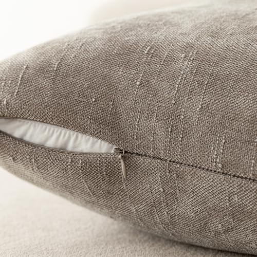 Image of Foindtower Set of 2 Soft Textured Chenille Throw Decorative Pillow Covers Square Accent Solid Cushion Cover Cozy Neutral Farmhouse Pillow Case for Couch Sofa Bedroom Living Room 26x26 Inch,Light Taupe