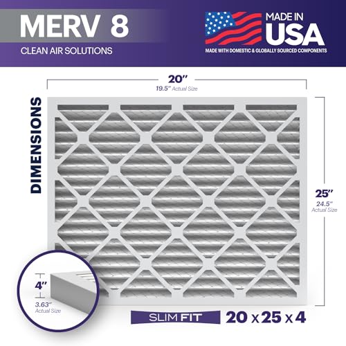 Image of BNX TruFilter 20x25x4 (19.5'' x 24.5'' x 3.63'' Slim Fit) MERV 8 Air Filter 2-Pack - MADE IN USA - Air Conditioner Furnace Filters HVAC AC Furnace Filters for Dust, Pet, Mold, Pollen MPR 600-700 FPR 5