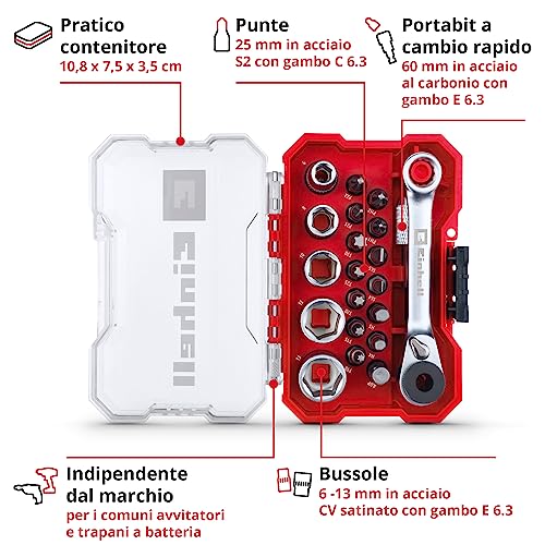 Einhell Xs-Case Zestaw Końcówek i Nasadek, Czerwony/Srebrny, None None