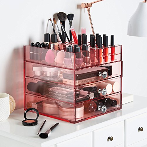 Beautify Large 4 Tier Blush Pink Acrylic Cosmetic Makeup Storage Cube