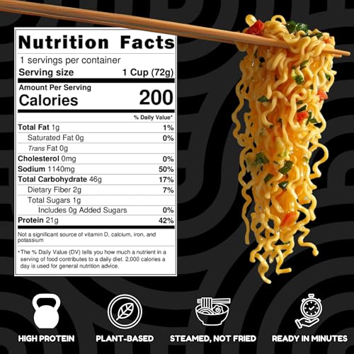 Power Noods High Protein Ramen Noodles - 6 or 12 Pack | Protein Ramen Cups for Lunch or Dinner | Better for You Plant-Based Instant Meal