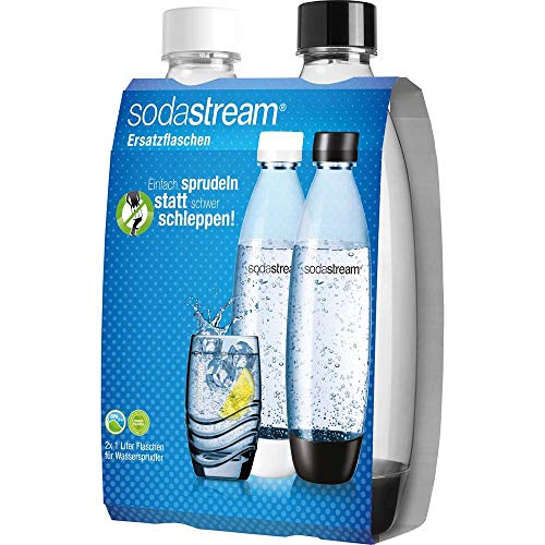 SodaStream DuoPack Ersatzflasche für SodaStream Wassersprudler mit Einklick-Mechanismus, 2x 1 L PET-Flasche, schwarz und weiß