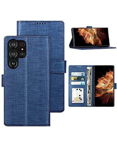 Foluu for Samsung Galaxy S23 Ultra Wallet Case, PU Leather Flip Folio with [Shockproof TPU Inner Case], Kickstand Card Slots Ultra Slim Strong Magnetic Closure Cover for Galaxy S23 Ultra 2023 (Blue)