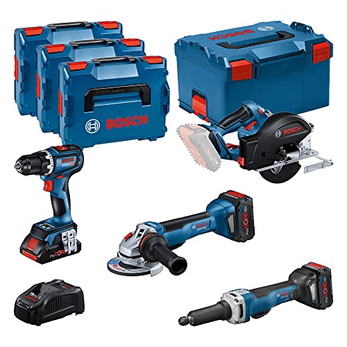 Bosch Professional Combo Kit GSR 18V-90 C + GWS 18V-15 PSC + GKM 18V-50 + GGS 18V-23 PLC (inkl. 1x Akku ProCORE 4.0Ah, 2x Akku ProCORE 5.5Ah, Ladegerät GAL 1880 CV, in L-BOXX)