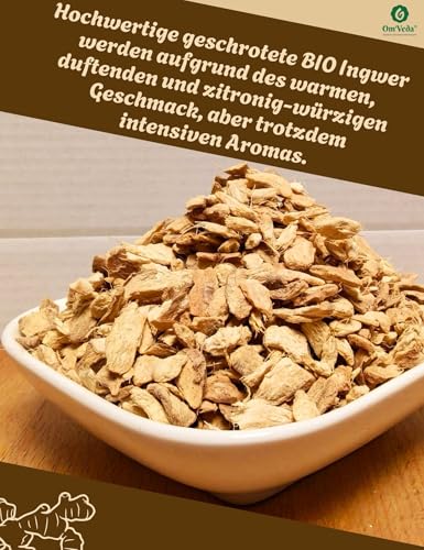 BIO Ingwer Stückchen Geschrotet Geschnitten | Ingwerstücke Ingwerwurzel Ginger | BIO-Qualität | Für Küche Tee Ingwer Shot Smoothie | OmVeda Gewürze (200g) – Bild 4