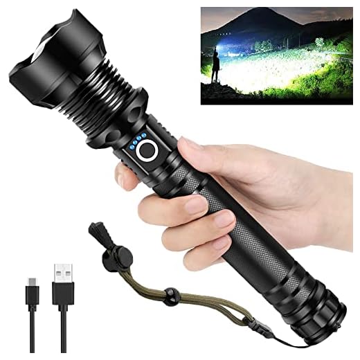 OMALIGHT Lanternas LED recarregáveis de 150.000 lúmens altos, XHP90.2 lanterna tática com zoom e 5 modos e IPX7 à prova d'água grau militar super brilhante lanternas para emergências, acampamento