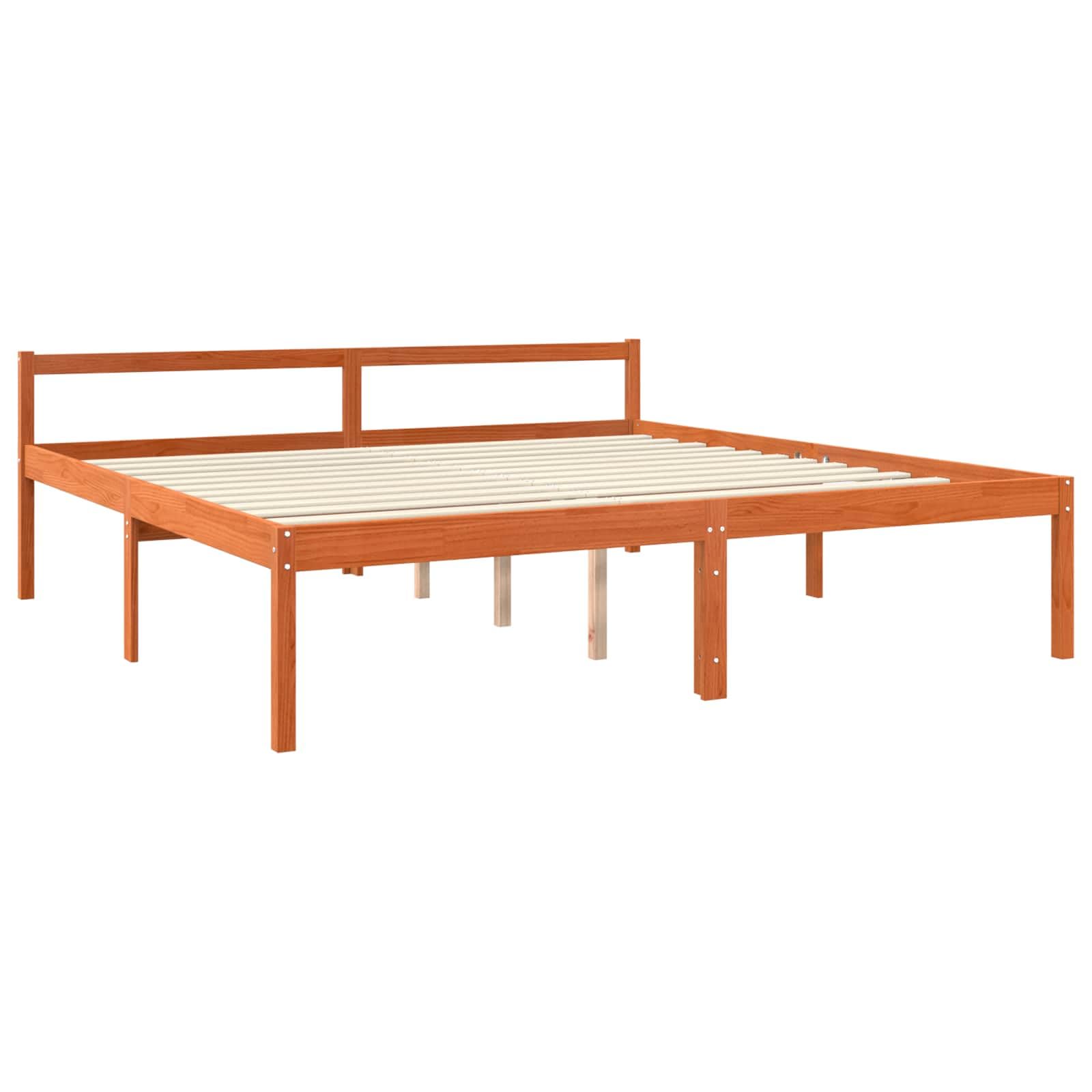 Telaio per letto in legno di pino massello, marrone cerato, 180 x 200 cm, super king size, con rete a doghe e testiera, per camera da letto, durevole, salvaspazio e facile da montare