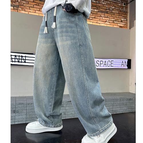 Boys Straight Leg Jeans Elastic Waisted Loose Fit Teens Denim Pants Casual Y2k Sweatpants Streetwear with Pockets3