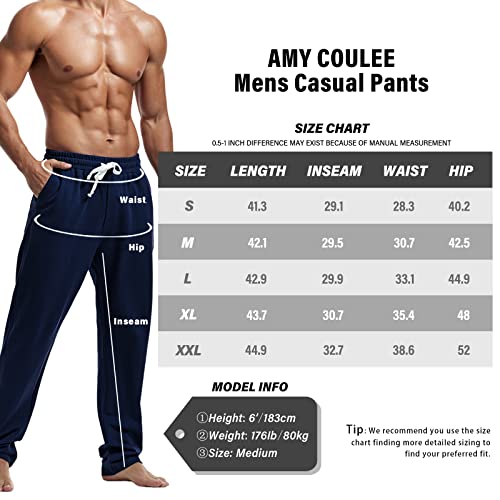 Amy Coulee Mens Cotton Athletic Pants Open Bottom Running Sweatpants Straight Leg Casual Joggers With Pockets (Navy, S) #TOP4