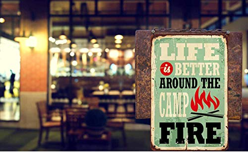 Aoyego Camping Quote Tin Sign,Life Is Better Around The Camp Fire Vintage Metal Tin Signs For Cafes Bars Pubs Shop Wall Decorative Funny Retro Signs For Men Women 8X12 Inch #TOP2