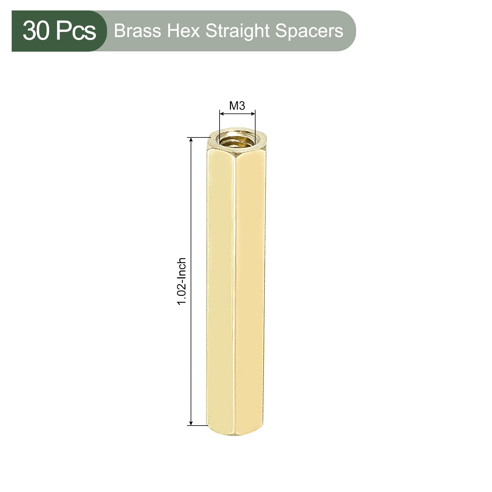 YOKIVE 30 Pcs Brass Hex Straight Spacer, Standoff Spacer with Female Thread, M3 x 5 x 26mm - Image 2
