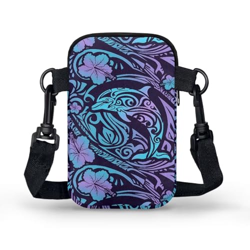 Image of Hawaiian Tribal Small Crossbody Bags for Women Cell Phone Bag Purse, Sea Turtle Zipper Sling Purses Shoulder Bag