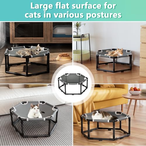 Tresbro Cama de rede elevada para gatos, cama giratória hexagonal para uso interno e externo com tec