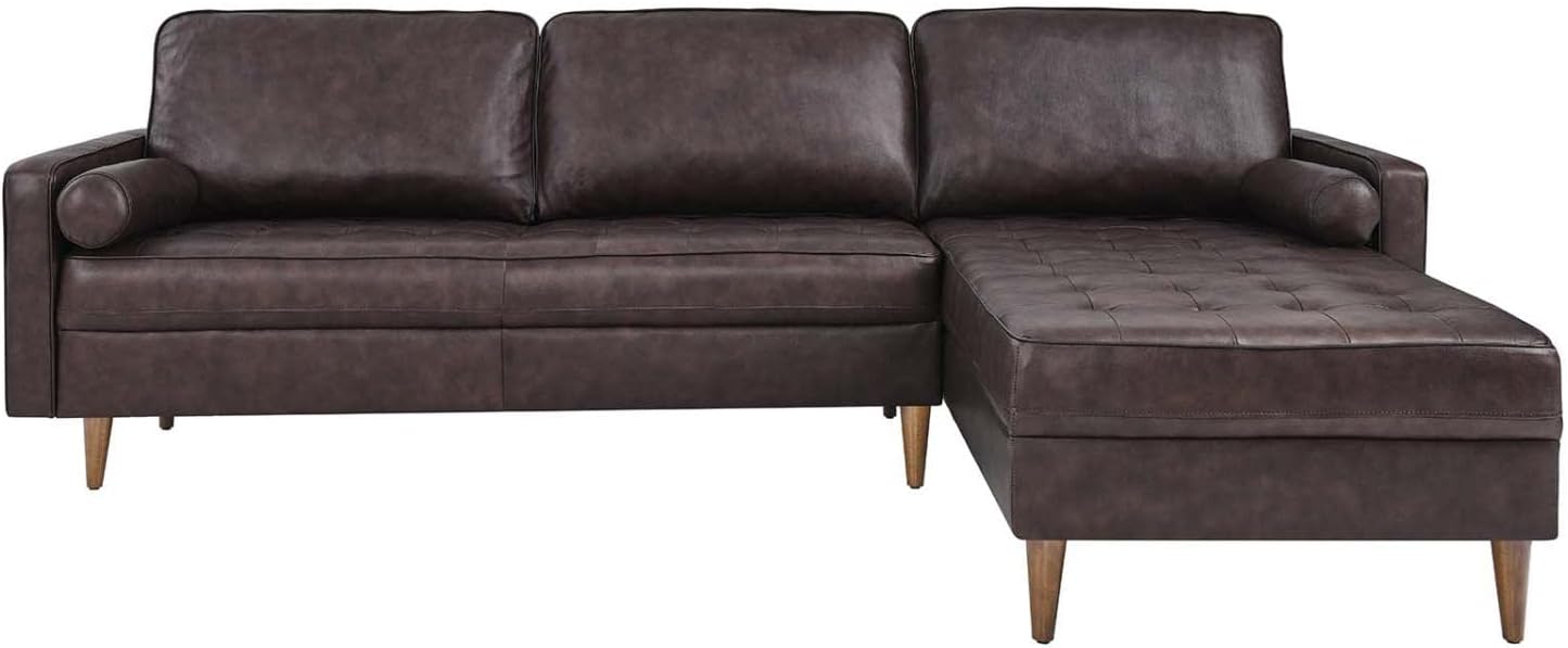 Modway Valour 98" Modern Style Leather Sectional Sofa in Brown