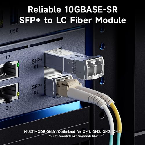 Image of Cable Matters 2-Pack 10GBASE-SR SFP+ to LC Multimode 10G Fiber Transceiver Module, 10G, MMP Fiber, Up to 300m, for Cisco, Ubiquiti, TP-Link, D-Link, MikroTik, Netgear, Supermicro, HPE Aruba