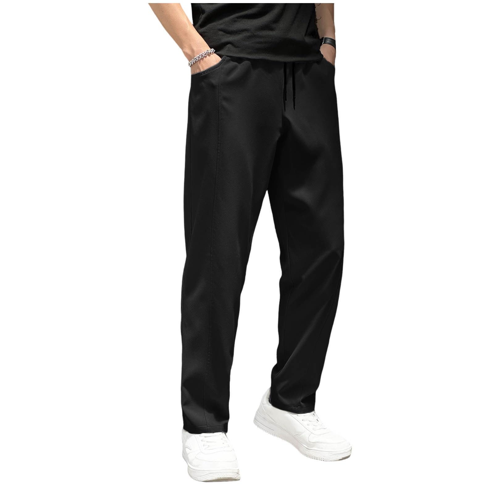 Mens Casual Chino Pants Fashion Loose Fit Elastic Drawstring Waist Lounge Trousers Lightweight Comfy Business Slacks
