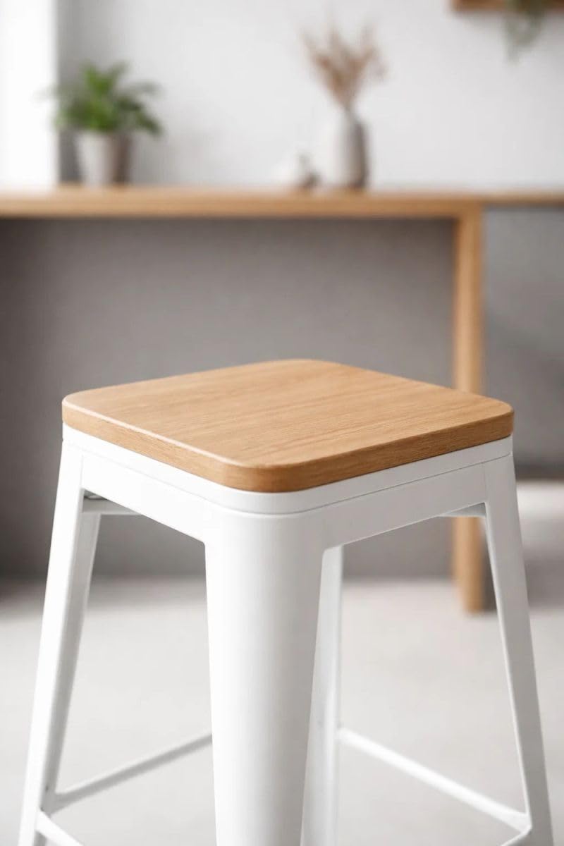 Regalos Miguel - Taburete Torix Bajo Madera Natural 67 cm - Blanco
