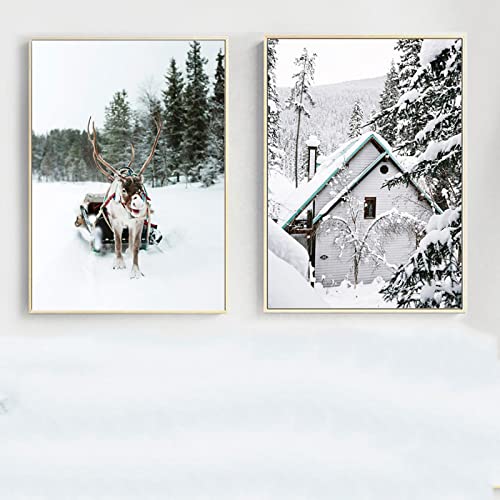 Décoration salon de Noël originale avec affiches paysages de montagne