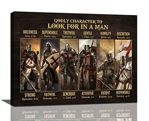 Taimeng Warrior Scripture Wall Art Knights Templar Bible Verses Pictures Christian Religious Wall Decor for Warrior Canvas Prints Painting Framed, 12''x16'' (zhangchun-8qjxnurzvmbk)