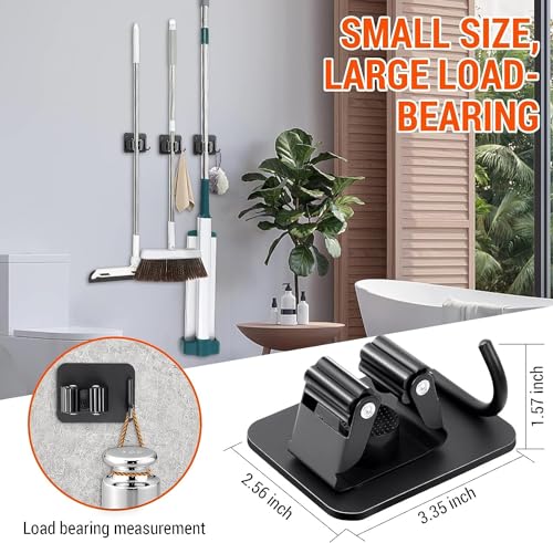 Image of Enclave Stainless Steel Mop and Broom Holder Wall Mounted Adhesive Storage Solutions for Broom mop etc, Garage Storage Systems Broom Organizer. (1 RACK 1 HOOK /BLACK, PACK OF 1)